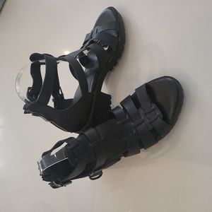 Mia Black Leather Sandals